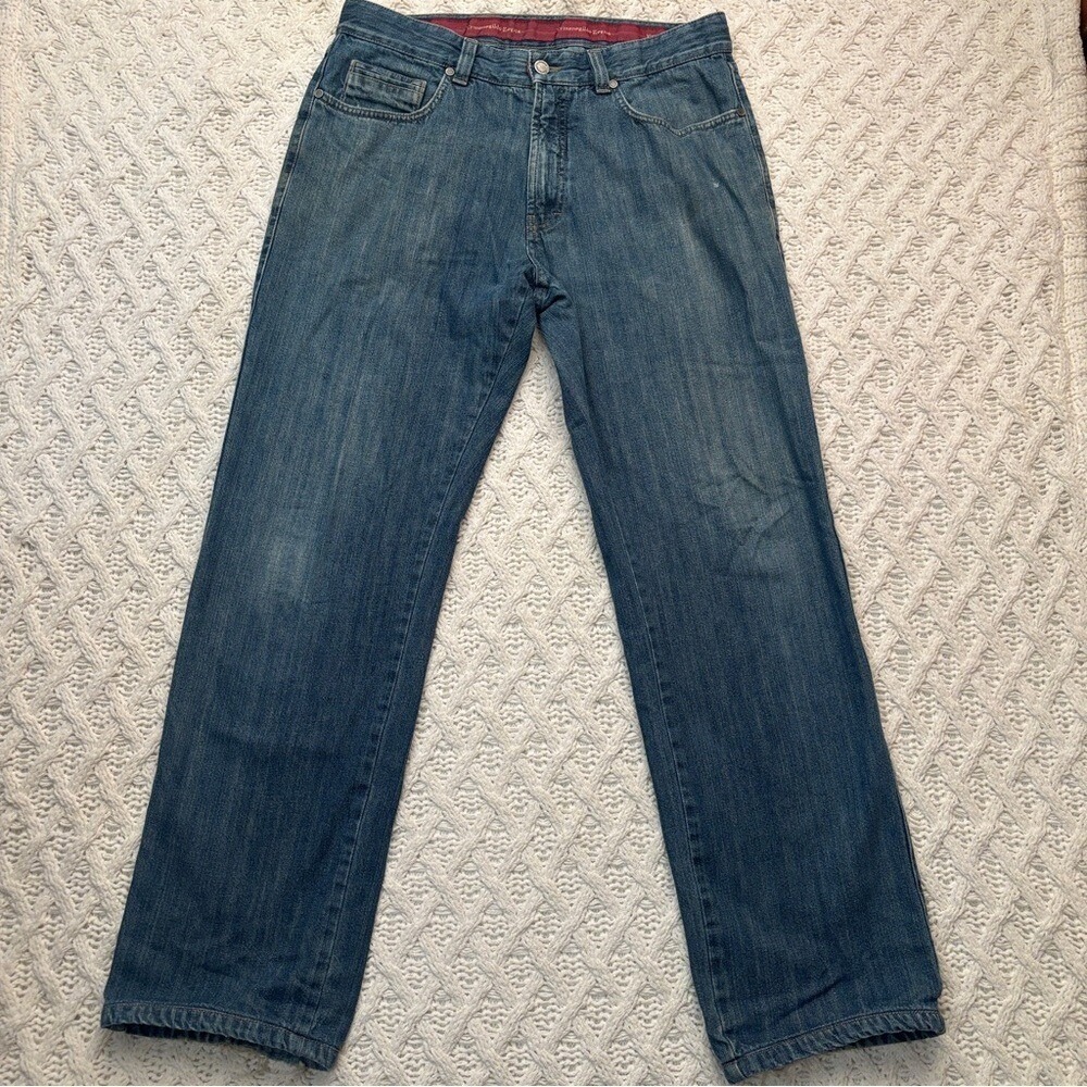 Ermenegildo Zegna Blue Relaxed Jeans with Subtle Fading Made in Italy w32-33 L31